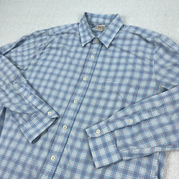 Faherty Ventura Shirt Mens M Long Sleeve Button-Up Blue Plaid Pocket Casual - Picture 1 of 8
